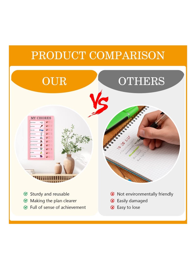 Homeosoobone - 4 Pcs Blank Chore Chart for Multiple Kids, Plastic Checklist Board with 10 Detachable Cardstock for Home Routine Planning (My Chores) - Image 1