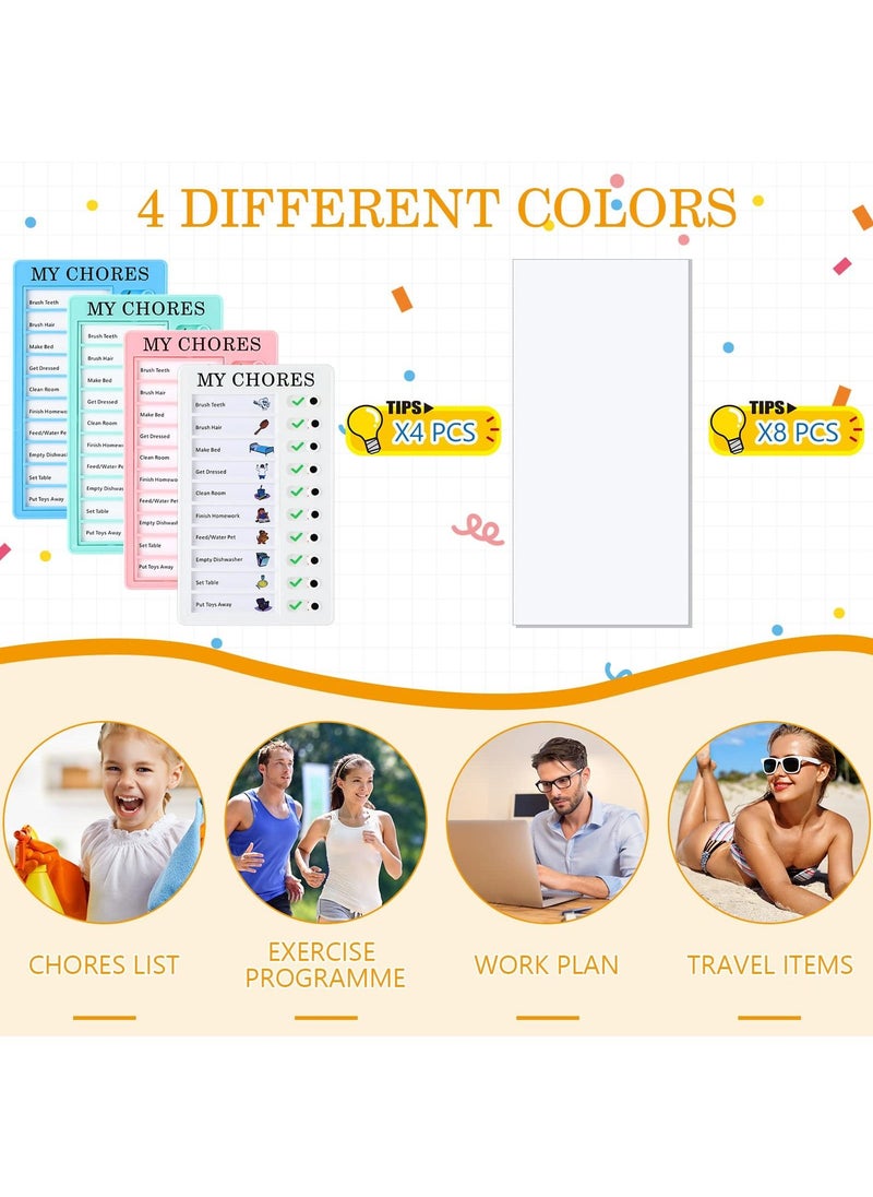 Homeosoobone - 4 Pcs Blank Chore Chart for Multiple Kids, Plastic Checklist Board with 10 Detachable Cardstock for Home Routine Planning (My Chores) - Image 1
