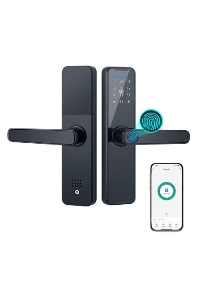 Smart door lock with fingerprint recognition, keyless, electronic handle, and keypad 