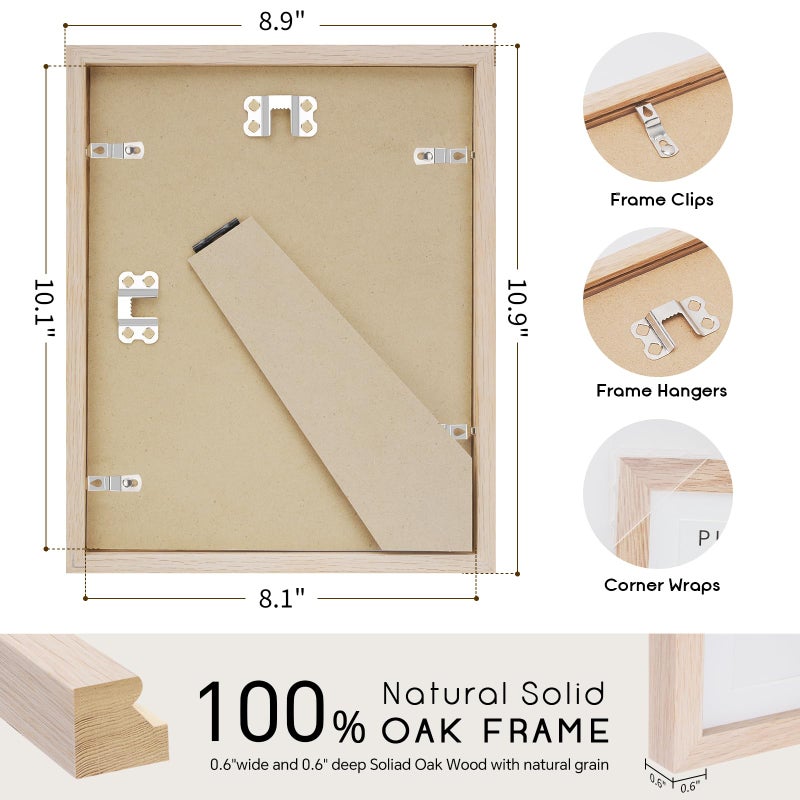 puthiac 8x10 Solid Oak Wood Picture Frame, Fits 6x8 with Mat or 8x10 Without Mat, Wall or Tabletop Display with Stand, Vertical or Horizontal, Plexi Front, 1 Pack, Natural Oak - Image 3