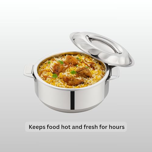Tsumab Stainless Steel Casserole with Lid, 2.5 Liter, 20 cm Diameter, Double Wall Insulated Hotpot, Keeps Food Hot & Fresh, Durable Heavy Duty, Ideal for Roti, Rice, Curry, Biryani, Silver Finish - Image 4