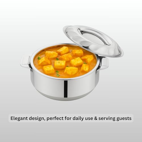 Tsumab Stainless Steel Casserole with Lid, 2.5 Liter, 20 cm Diameter, Double Wall Insulated Hotpot, Keeps Food Hot & Fresh, Durable Heavy Duty, Ideal for Roti, Rice, Curry, Biryani, Silver Finish - Image 5