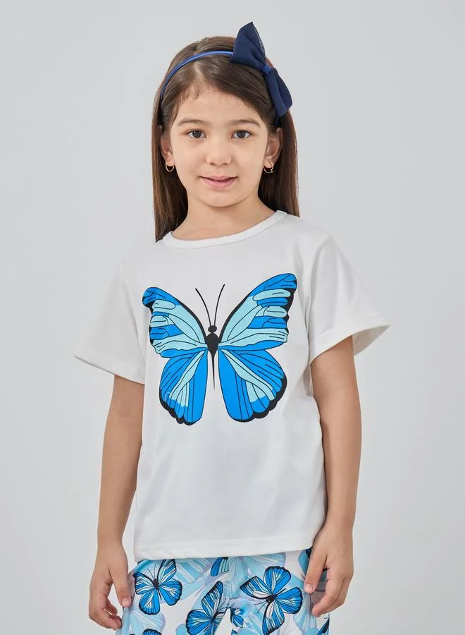 Take Two Take Two Butterfly Print Round Neck T-Shirt and Pants Set