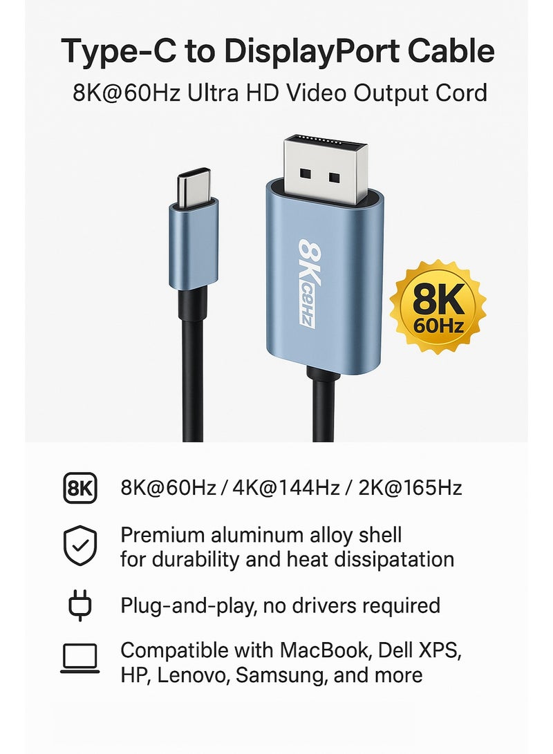Type-C to DisplayPort Cable 8K@60Hz Ultra HD Video Output Cord – Compatible with Laptops, Tablets & Monitors - Image 5