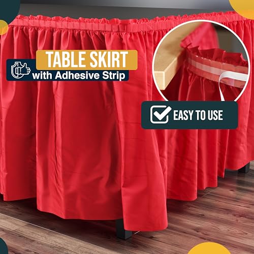 Exquisite Ruffle Table Skirt Red 6 Pack 14 Ft Long Table Skirts for Rectangle Tables 6ft Plus or Round Tables Skirts with Adhesive Strip for Gender Reveal Decor & Happy Birthday Parties - Image 3