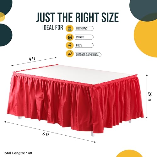 Exquisite Ruffle Table Skirt Red 6 Pack 14 Ft Long Table Skirts for Rectangle Tables 6ft Plus or Round Tables Skirts with Adhesive Strip for Gender Reveal Decor & Happy Birthday Parties - Image 4