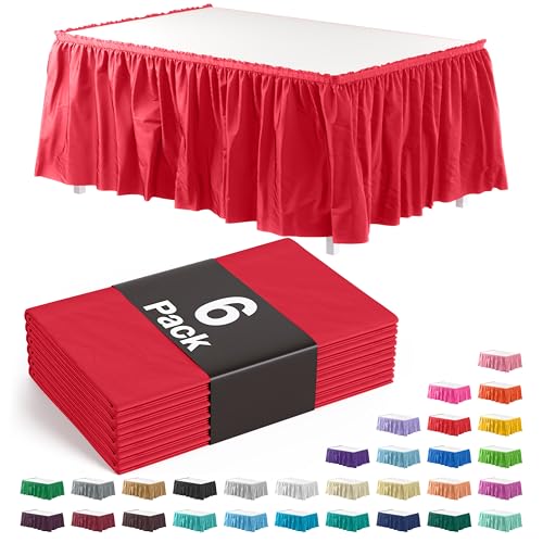 Exquisite Ruffle Table Skirt Red 6 Pack 14 Ft Long Table Skirts for Rectangle Tables 6ft Plus or Round Tables Skirts with Adhesive Strip for Gender Reveal Decor & Happy Birthday Parties - Image 1