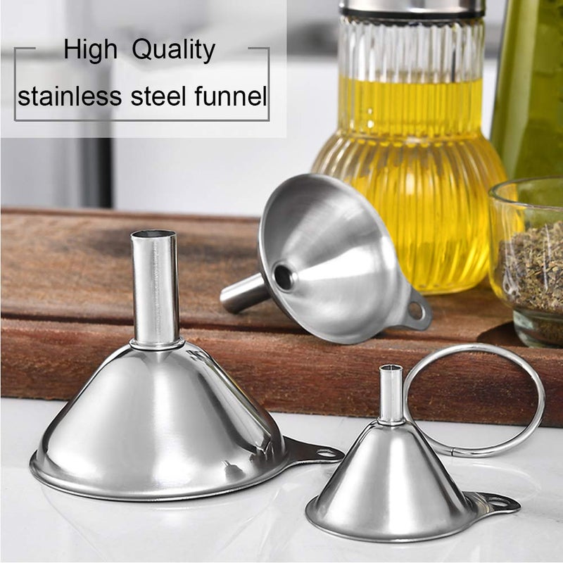 Lakatay Metal Stainless Steel Funnel, Large Medium Small Funnel Set of 3, Food Grade Mini Kitchen Funnels for Transferring Essential Oils, Liquid, Fluid, Small Funnels for Filling Bottles Flask Cooking - Image 3
