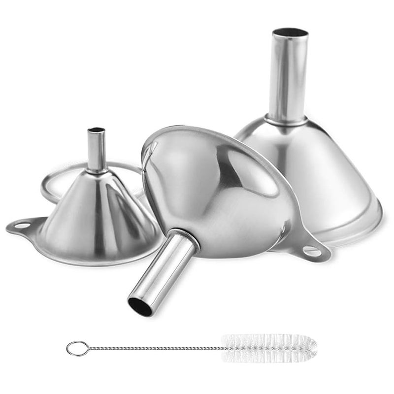 Lakatay Metal Stainless Steel Funnel, Large Medium Small Funnel Set of 3, Food Grade Mini Kitchen Funnels for Transferring Essential Oils, Liquid, Fluid, Small Funnels for Filling Bottles Flask Cooking - Image 1
