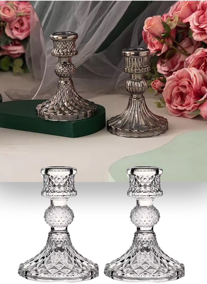 Quivlox - Taper Candle Holders Set of 2, Clear Glass Candlestick Holder Fit 0.8 Inch Candles, 4 Inch Tall Crystal Decorative Candle Stand Centerpiece for Table Wedding Dinning Party - Image 1