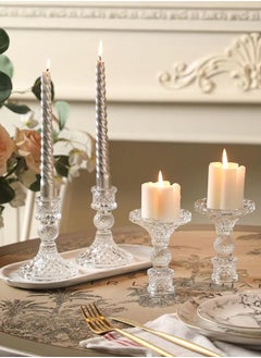 Taper Candle Holders Set of 2, Clear Glass Candlestick Holder Fit 0.8 Inch Candles, 4 Inch Tall Crystal Decorative Candle Stand Centerpiece for Table Wedding Dinning Party - pzsku/Z13F82FCBE175C849A698Z/45/_/1719045166/28c9a4e9-06ec-4f39-a3cf-1470e56d1bc8