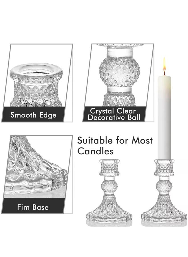 Quivlox - Taper Candle Holders Set of 2, Clear Glass Candlestick Holder Fit 0.8 Inch Candles, 4 Inch Tall Crystal Decorative Candle Stand Centerpiece for Table Wedding Dinning Party - Image 1