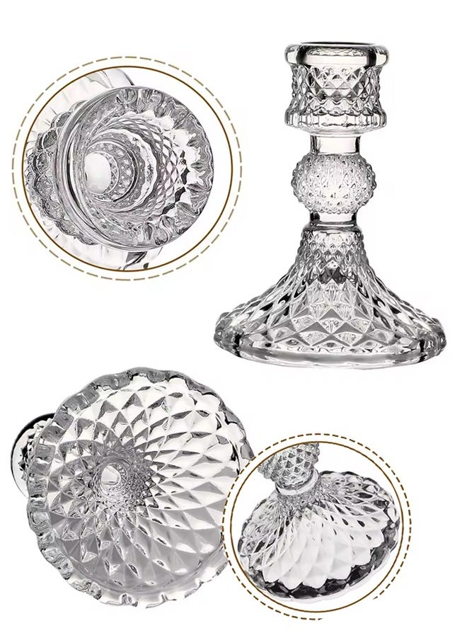 Quivlox - Taper Candle Holders Set of 2, Clear Glass Candlestick Holder Fit 0.8 Inch Candles, 4 Inch Tall Crystal Decorative Candle Stand Centerpiece for Table Wedding Dinning Party - Image 1