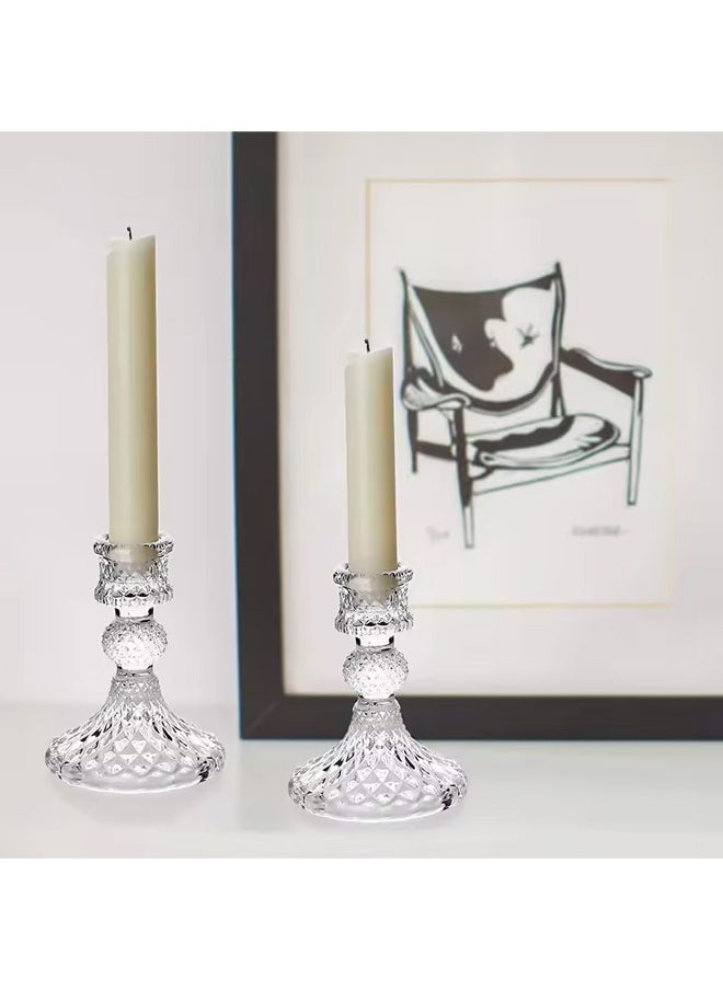 Quivlox - Taper Candle Holders Set of 2, Clear Glass Candlestick Holder Fit 0.8 Inch Candles, 4 Inch Tall Crystal Decorative Candle Stand Centerpiece for Table Wedding Dinning Party - Image 1