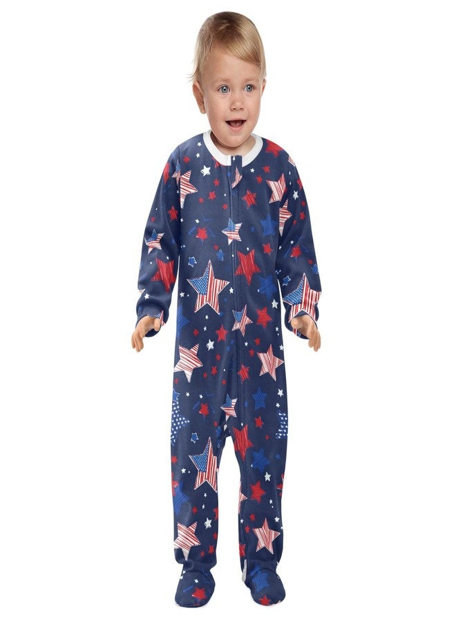 Dussdil Stars Memorial Patriotic Day Baby One-Piece Footies 4th Of July Independence Newborn Rompers Pajamas Cotton Jumpsuit Footed Pjs for Sleep Play Boys Girls 9M - Image 3