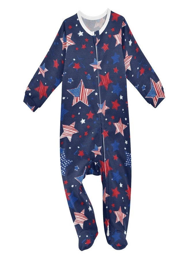 Dussdil Stars Memorial Patriotic Day Baby One-Piece Footies 4th Of July Independence Newborn Rompers Pajamas Cotton Jumpsuit Footed Pjs for Sleep Play Boys Girls 9M - Image 1