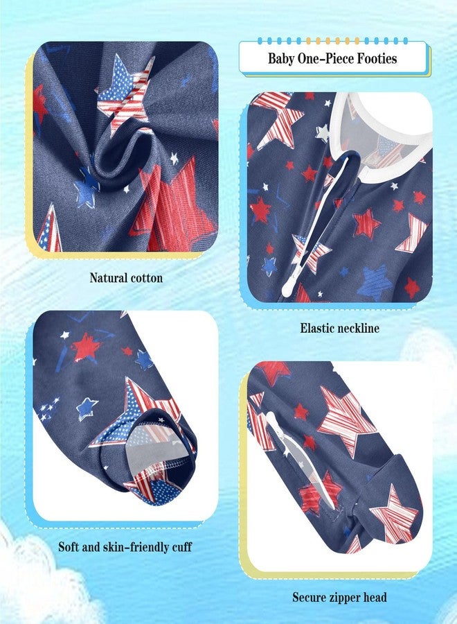 Dussdil Stars Memorial Patriotic Day Baby One-Piece Footies 4th Of July Independence Newborn Rompers Pajamas Cotton Jumpsuit Footed Pjs for Sleep Play Boys Girls 9M - Image 2