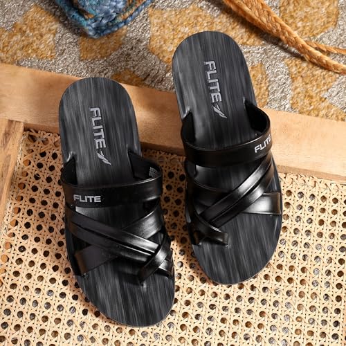FLITE Men's Slippers/Sandals/Flats/Thong Slippers Ethnic Slippers for Boy's(Size 6 UK-10 UK) (Black, numeric_9) - Image 2