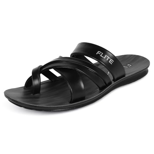 FLITE Men's Slippers/Sandals/Flats/Thong Slippers Ethnic Slippers for Boy's(Size 6 UK-10 UK) (Black, numeric_9) - Image 1