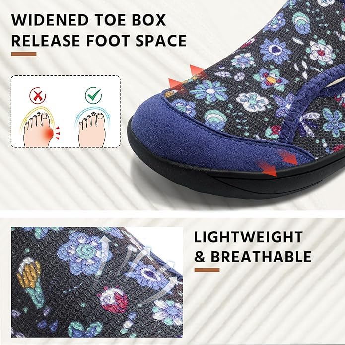 CJROSM Comfortable Wide Diabetic Shoes for Women Mes,Barefoot House Shoes Slippers for Women Indoor Outdoor,Adjustable Zero Drop Edema Shoe for Neuropathy, Breathable Nursing Shoe Wide Width Casual Sneakers - Image 3