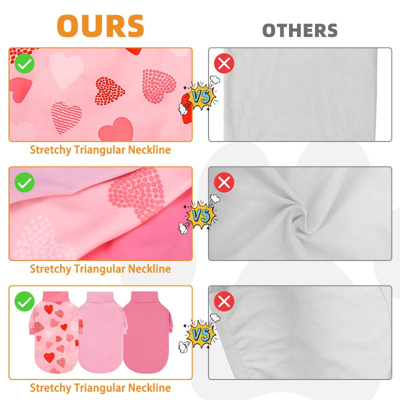 KOOLTAIL Valentine's Day Dog Sweater for Small Dogs, 3 Pack Fleece Puppy Shirt Turtleneck Pullover Clothes with Love Heart Partten, Fuzzy Soft Warm Pet Winter Cold Weather Coat, Girl Boy, Pink SM - Image 4