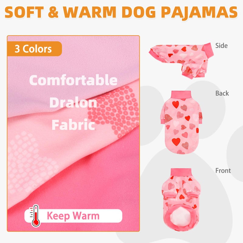 KOOLTAIL Valentine's Day Dog Sweater for Small Dogs, 3 Pack Fleece Puppy Shirt Turtleneck Pullover Clothes with Love Heart Partten, Fuzzy Soft Warm Pet Winter Cold Weather Coat, Girl Boy, Pink SM - Image 3