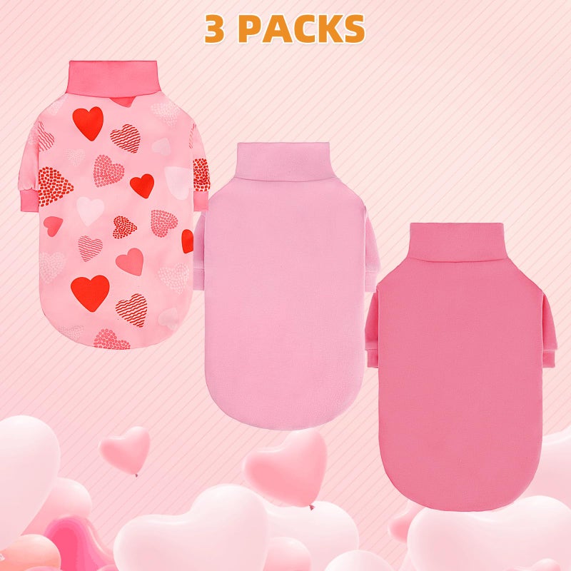 KOOLTAIL Valentine's Day Dog Sweater for Small Dogs, 3 Pack Fleece Puppy Shirt Turtleneck Pullover Clothes with Love Heart Partten, Fuzzy Soft Warm Pet Winter Cold Weather Coat, Girl Boy, Pink SM - Image 2