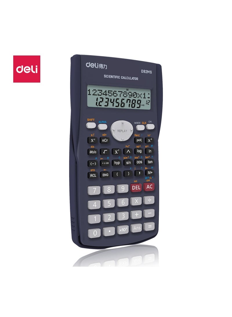 Deli آلة حاسبة علمية دلي ED82MS | 10+2 أرقام | 240 وظيفة | طاقة مزدوجة (شمسية + LR44) | سوداء | مثالية للاستخدام في المدرسة والامتحانات (1 قطعة/صندوق ملون) - Image 1