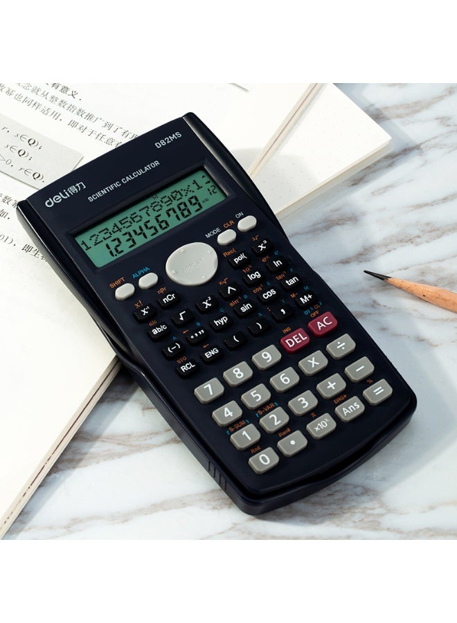 Deli آلة حاسبة علمية دلي ED82MS | 10+2 أرقام | 240 وظيفة | طاقة مزدوجة (شمسية + LR44) | سوداء | مثالية للاستخدام في المدرسة والامتحانات (1 قطعة/صندوق ملون) - Image 4