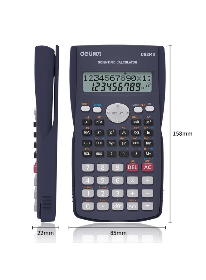 Deli آلة حاسبة علمية دلي ED82MS | 10+2 أرقام | 240 وظيفة | طاقة مزدوجة (شمسية + LR44) | سوداء | مثالية للاستخدام في المدرسة والامتحانات (1 قطعة/صندوق ملون) - Image 3