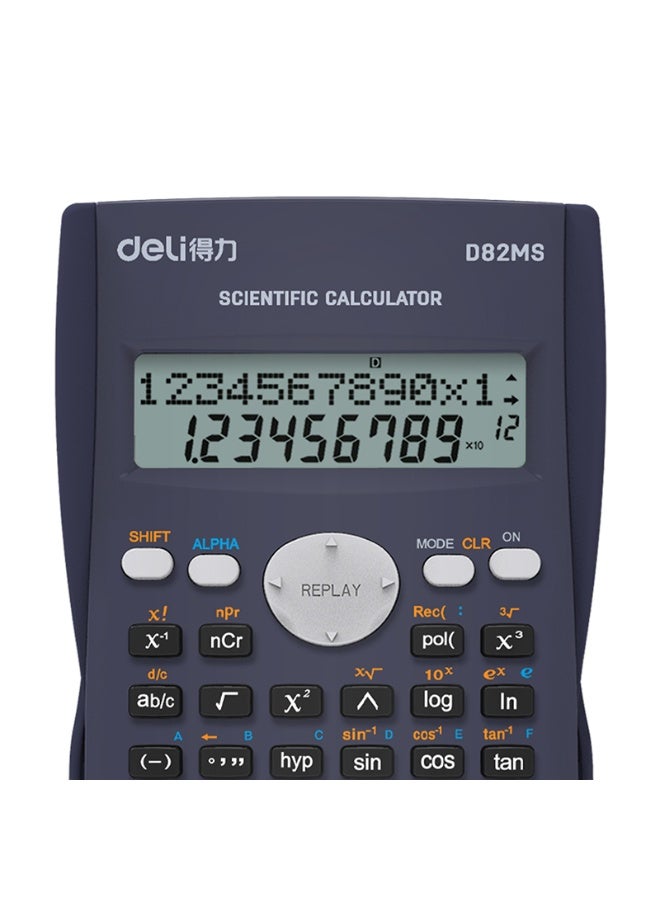 Deli آلة حاسبة علمية دلي ED82MS | 10+2 أرقام | 240 وظيفة | طاقة مزدوجة (شمسية + LR44) | سوداء | مثالية للاستخدام في المدرسة والامتحانات (1 قطعة/صندوق ملون) - Image 2
