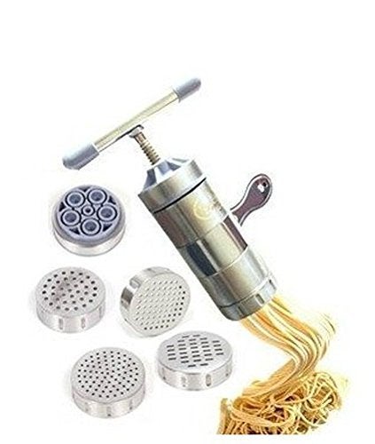Newcreativetop Newcreativetop Stainless Steel Manual Noodles Press Machine Pasta Maker with 5 Noodle Mould 