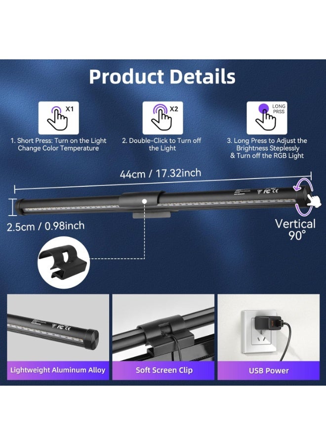 Monitor Light Bar 44CM Computer Screen Light Bar 5W RGB Mode 7 Colours USB Powered Gaming Desk Lamp3 Colour Temperature (3000K-6500K) and Brightness Adjustment For Home Indoor, Work, Study Lighting - Image 2