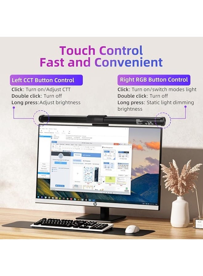 Monitor Light Bar 44CM Computer Screen Light Bar 5W RGB Mode 7 Colours USB Powered Gaming Desk Lamp3 Colour Temperature (3000K-6500K) and Brightness Adjustment For Home Indoor, Work, Study Lighting - Image 4