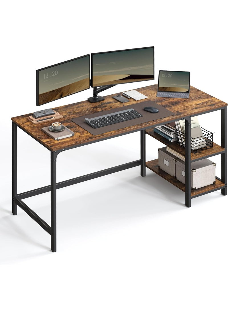 VASAGLE Industrial Computer Desk with 2 Adjustable Shelves, Writing and Work Table for Home Office, Living Room, Study Room, Rust Brown Engineered Wood Top with Black Steel Frame, Compact and Sturdy 140 x 60 x 75 cm - Image 1