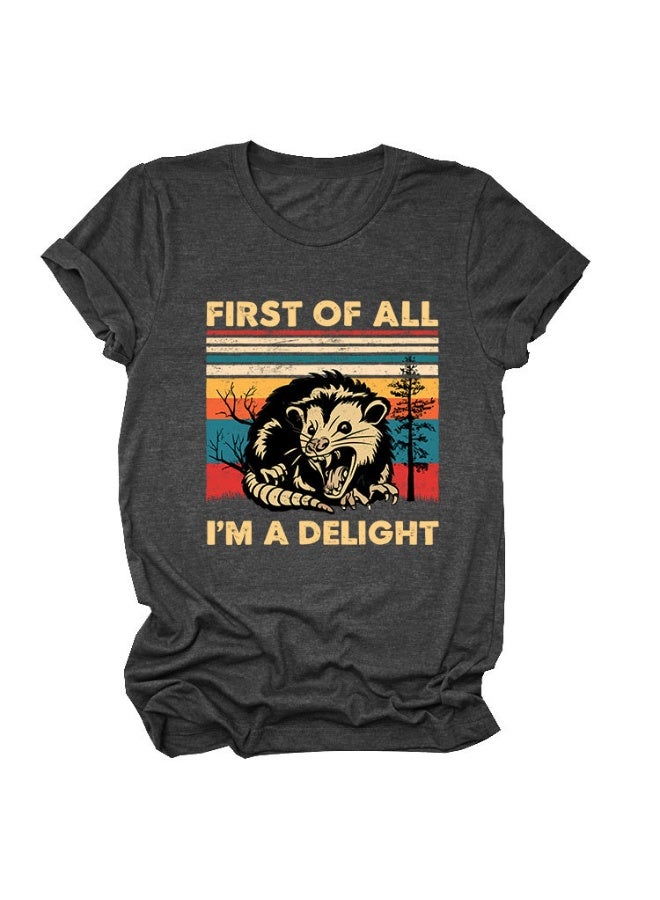 Fashion 'FIRST OF ALL I'M A DELIGHT' Printed Women's Round-neck Short-sleeved Summer Comfortable T-shirt - Image 1