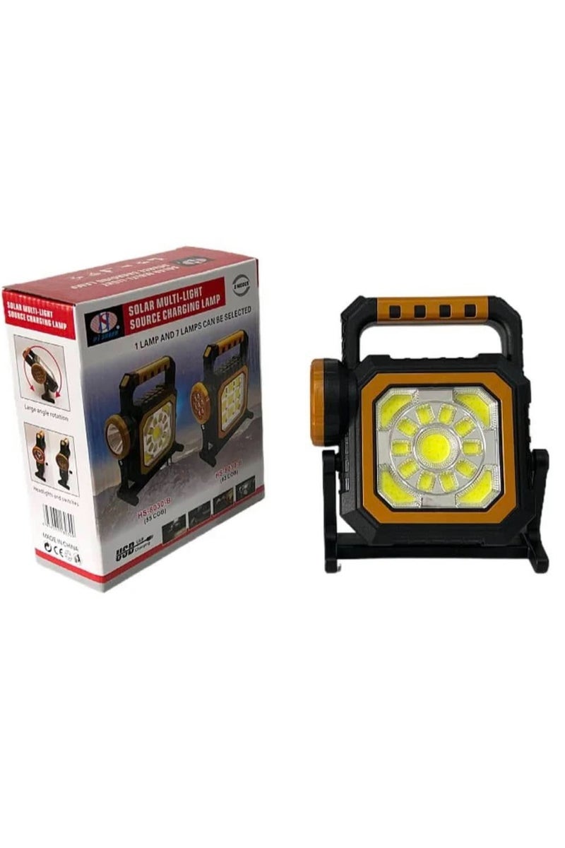 مصباح طوارئ يدوي LED محمول قابل لإعادة الشحن (طاقة شمسية +TYPE-C+ USB) - Image 1