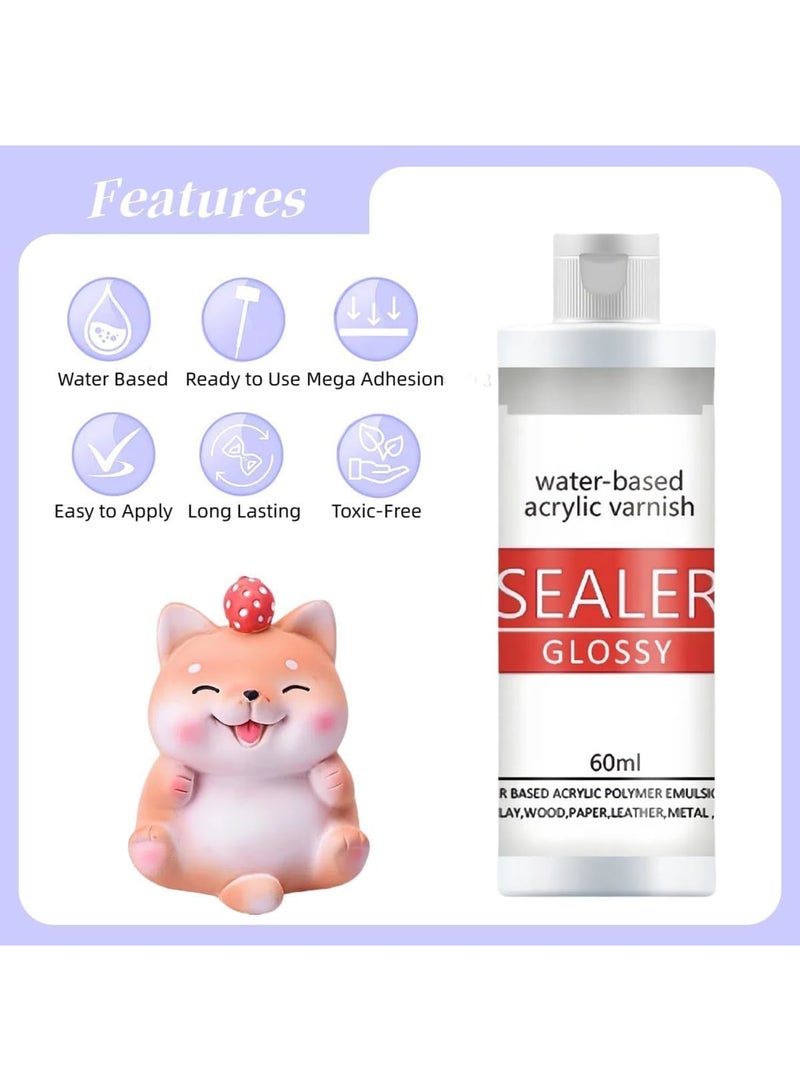 SYOSI ورنيش طين جاف، مادة مانعة للتسرب للطين الشفاف مع لمسة نهائية لامعة طبيعية، 60 مل طلاء مع 6 فرش للفخار والحرف اليدوية، سهل التطبيق كطبقة حماية للفنانين والهواة - Image 3