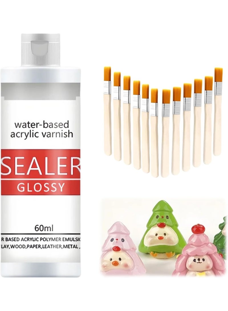 SYOSI ورنيش طين جاف، مادة مانعة للتسرب للطين الشفاف مع لمسة نهائية لامعة طبيعية، 60 مل طلاء مع 6 فرش للفخار والحرف اليدوية، سهل التطبيق كطبقة حماية للفنانين والهواة - Image 1