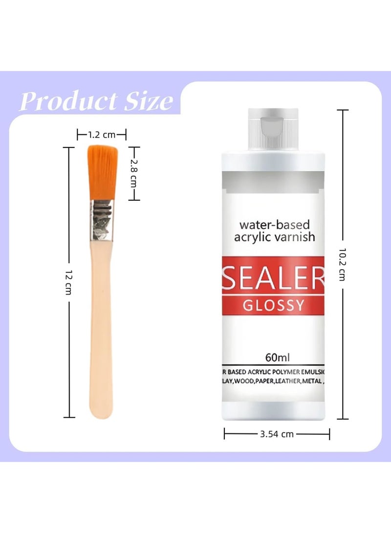 SYOSI ورنيش طين جاف، مادة مانعة للتسرب للطين الشفاف مع لمسة نهائية لامعة طبيعية، 60 مل طلاء مع 6 فرش للفخار والحرف اليدوية، سهل التطبيق كطبقة حماية للفنانين والهواة - Image 2