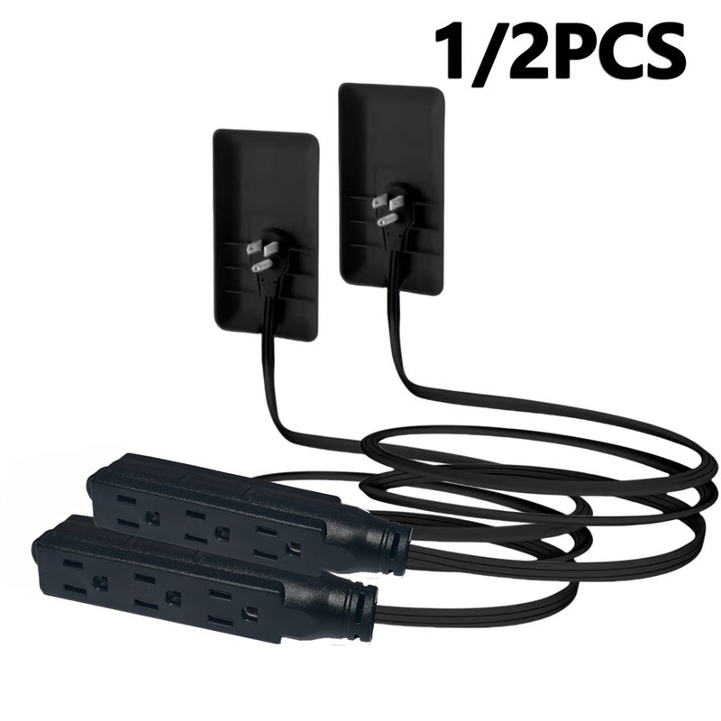 1 Pack Black Flat Plug Power Strip With Cover Thin 3 Ft Extension Cord Socket Extender 3 Outlets Universal For Kitchen Behind Furniture ETL Listed 16AWG - Image 1