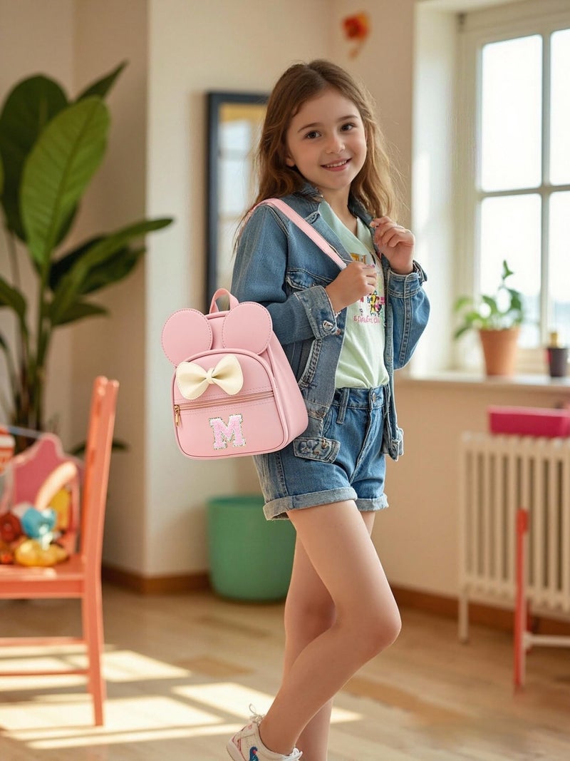 PRLINJSK Initial Mini Backpack for Girls Toddler Kids, Small Mouse Personalized Bowknot Purse Gift (Pink M) - Image 2