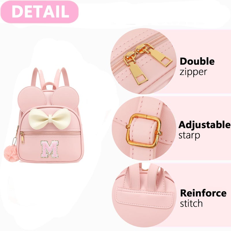 PRLINJSK Initial Mini Backpack for Girls Toddler Kids, Small Mouse Personalized Bowknot Purse Gift (Pink M) - Image 5