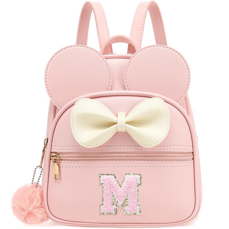 PRLINJSK Initial Mini Backpack for Girls Toddler Kids, Small Mouse Personalized Bowknot Purse Gift (Pink M) - Image 1