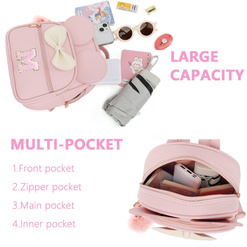 PRLINJSK Initial Mini Backpack for Girls Toddler Kids, Small Mouse Personalized Bowknot Purse Gift (Pink M) - Image 4