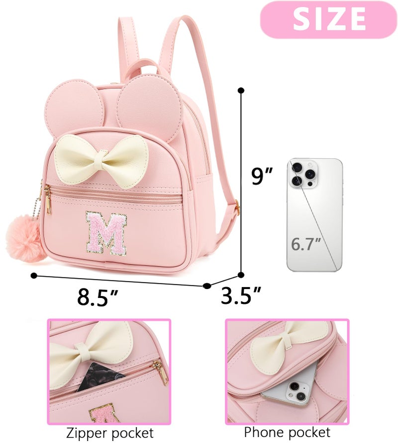 PRLINJSK Initial Mini Backpack for Girls Toddler Kids, Small Mouse Personalized Bowknot Purse Gift (Pink M) - Image 3