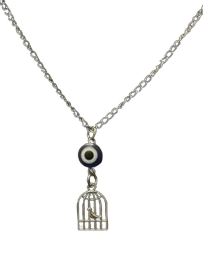 Blue Evil Eye With Birdcage Necklace - Image 1