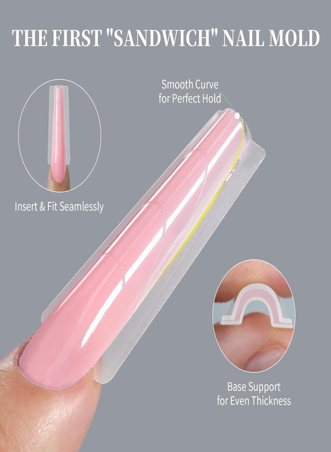 Cycullinyt Poly Nail Gel Sandwich Nail Form Dual System, 256PCS Coffin Reusable Top & Bottom Forms with Guide Lines & Side Locking Clips, 16 Sizes for Stable Apex Nail Extensions - Image 3