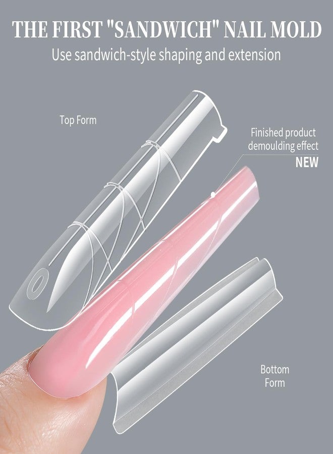 Cycullinyt Poly Nail Gel Sandwich Nail Form Dual System, 256PCS Coffin Reusable Top & Bottom Forms with Guide Lines & Side Locking Clips, 16 Sizes for Stable Apex Nail Extensions - Image 2