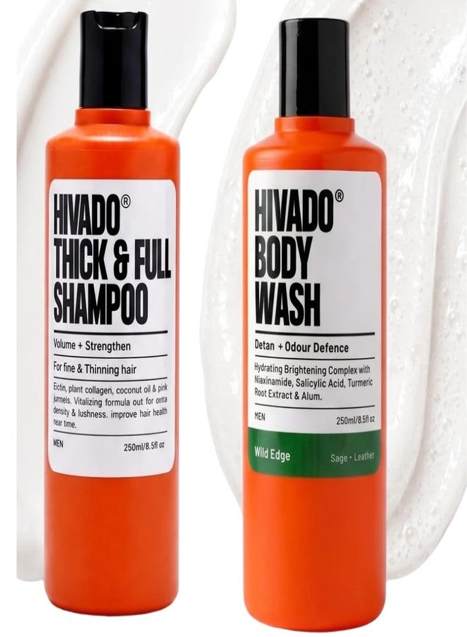 HIVADO Men’s Ultimate Shower Duo Pack 2×250ml | Body Wash & Thick & Full Shampoo Set | Biotin, Collagen & Aloe Vera | Hydrating Skin & Hair Thickening Formula | Sulfate-Free Daily Grooming Combo - Image 1